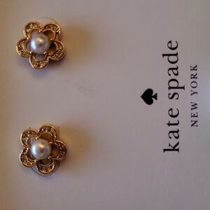 Kate Spade Jeweled Stencil Gold Floral Pearl Earrings Bnib Ti